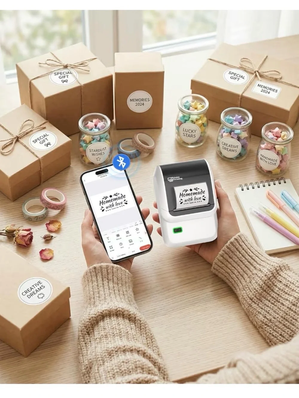 Label Maker Machine with Tape, Bluetooth Label Printer